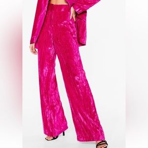 Nasty Gal Crush Velvet High Waisted Wide Leg Pants | size 4 | Hot Pink